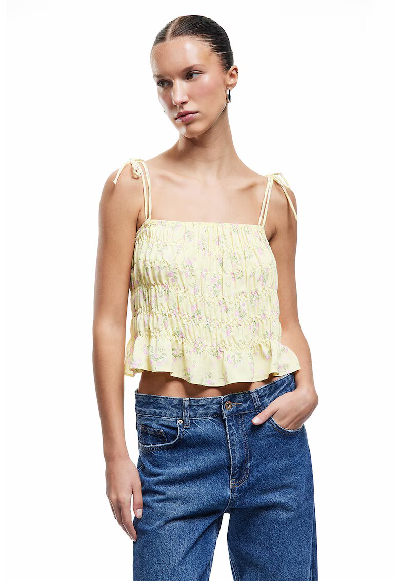 KOTON Top crop cu fronseuri - Verde/Roz pastel/Galben pal