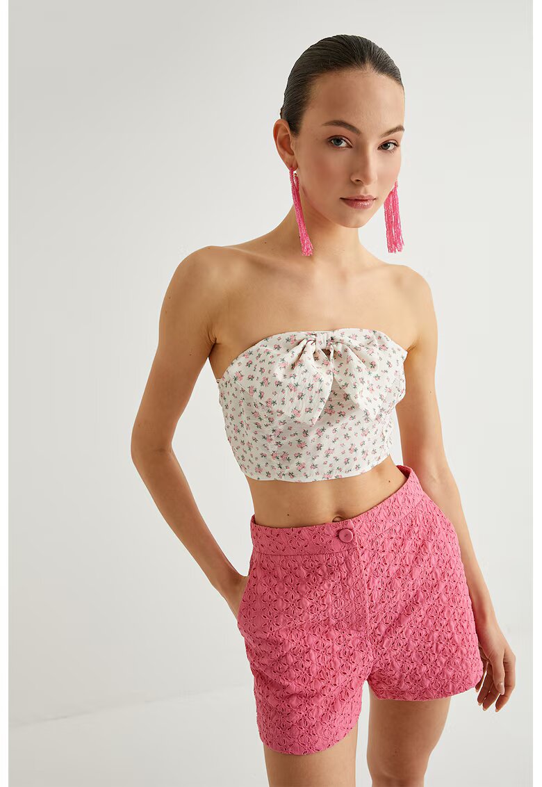 KOTON Top crop cu funda - Alb fildes/Verde inchis/Coral