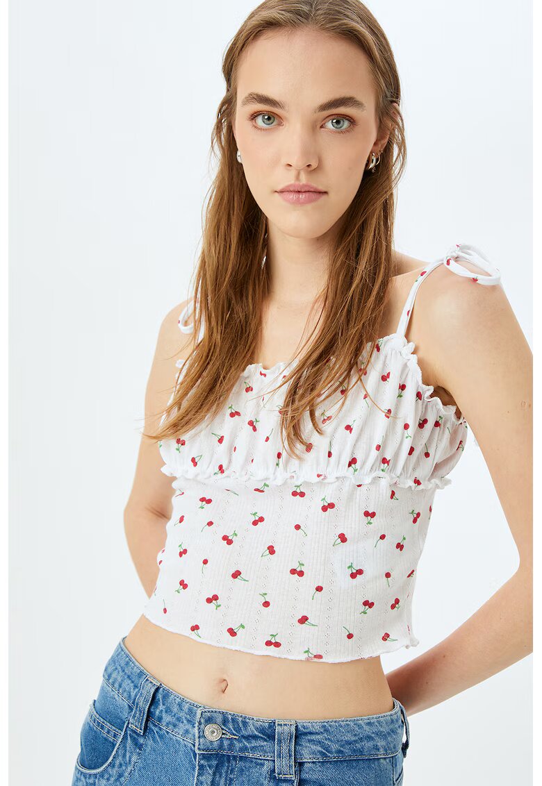 KOTON Top crop cu imprimeu - Alb/Rosu vermillion