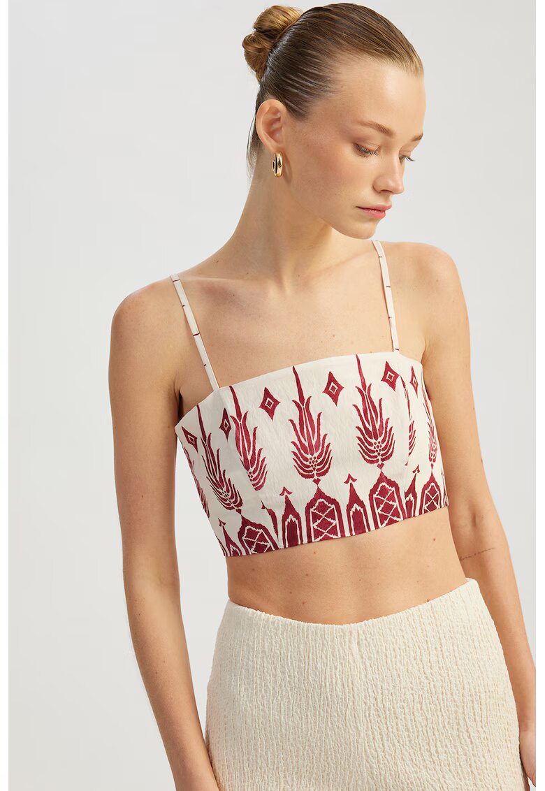 KOTON Top crop cu imprimeu grafic - Rosu/Bej deschis