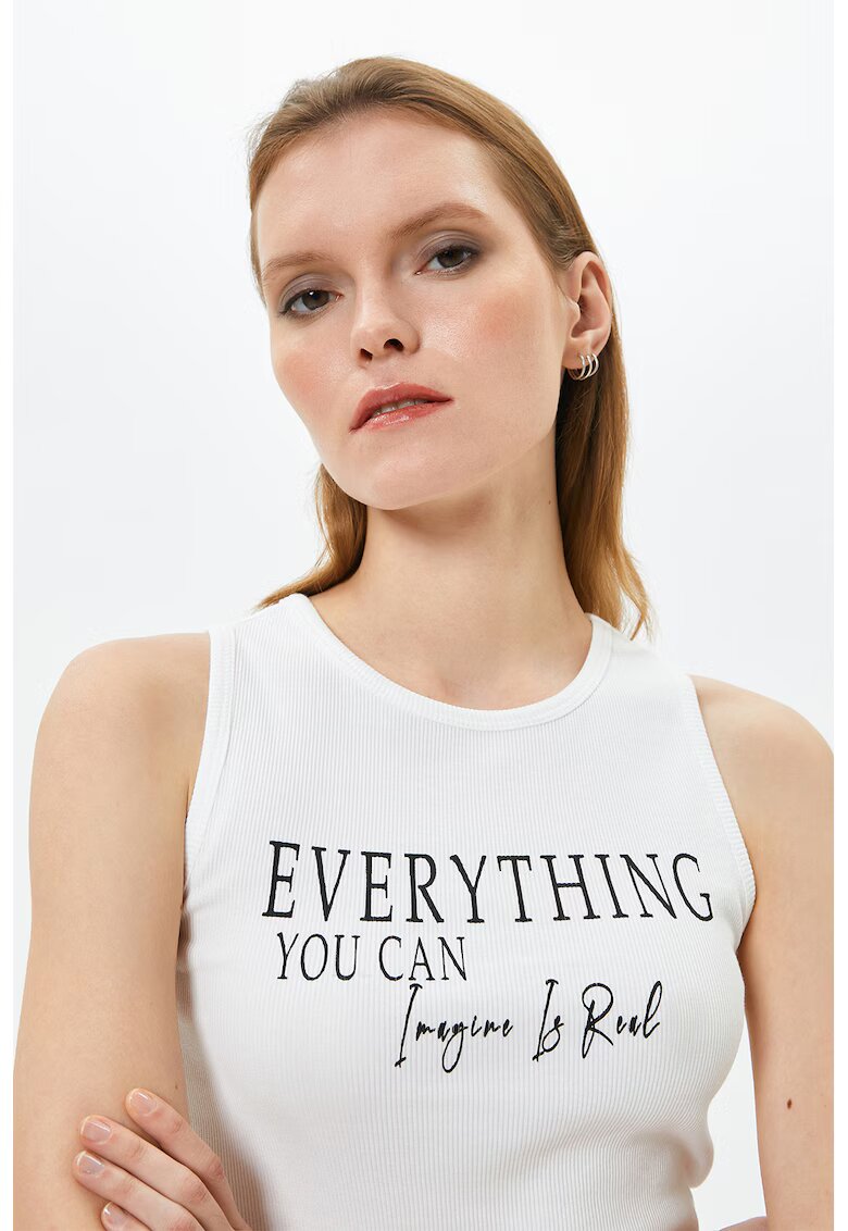 KOTON Top crop cu imprimeu text - Alb