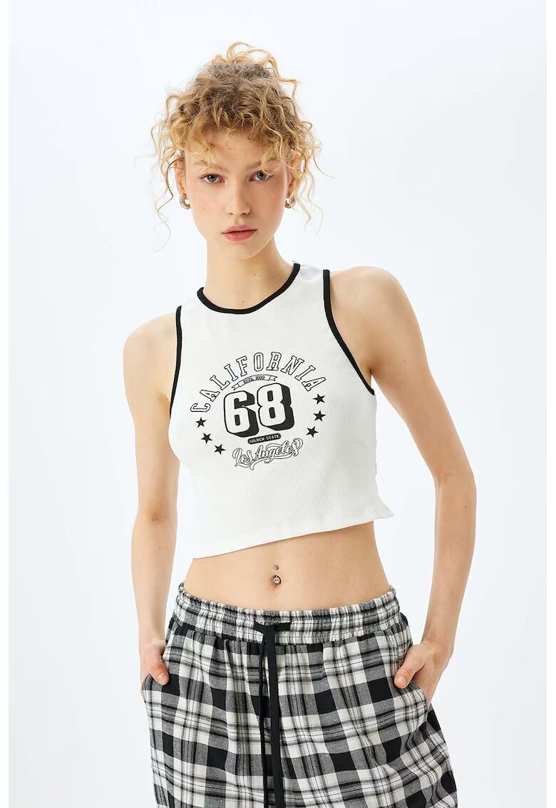 KOTON Top crop cu imprimeu text - Alb/Negru