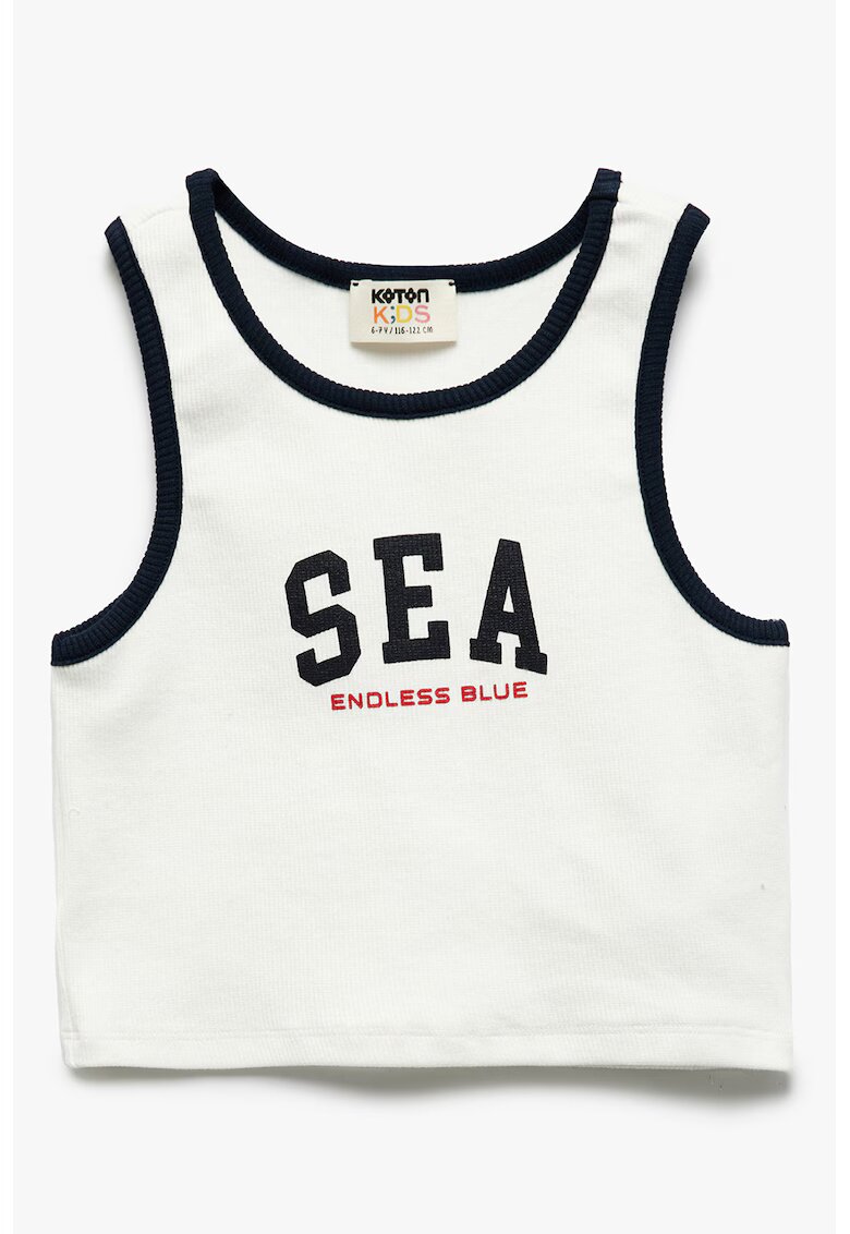KOTON Top crop cu imprimeu text - Alb/Negru