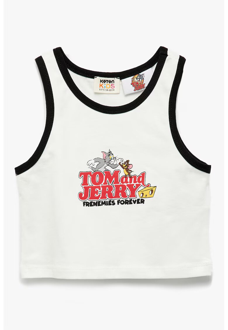 KOTON Top crop cu imprimeu Tom&Jerry - Alb/Negru