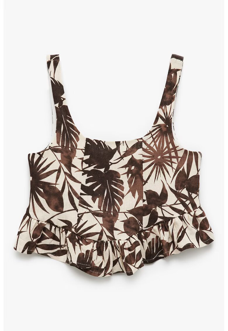 KOTON Top crop cu imprimeu tropical - Maro/Crem