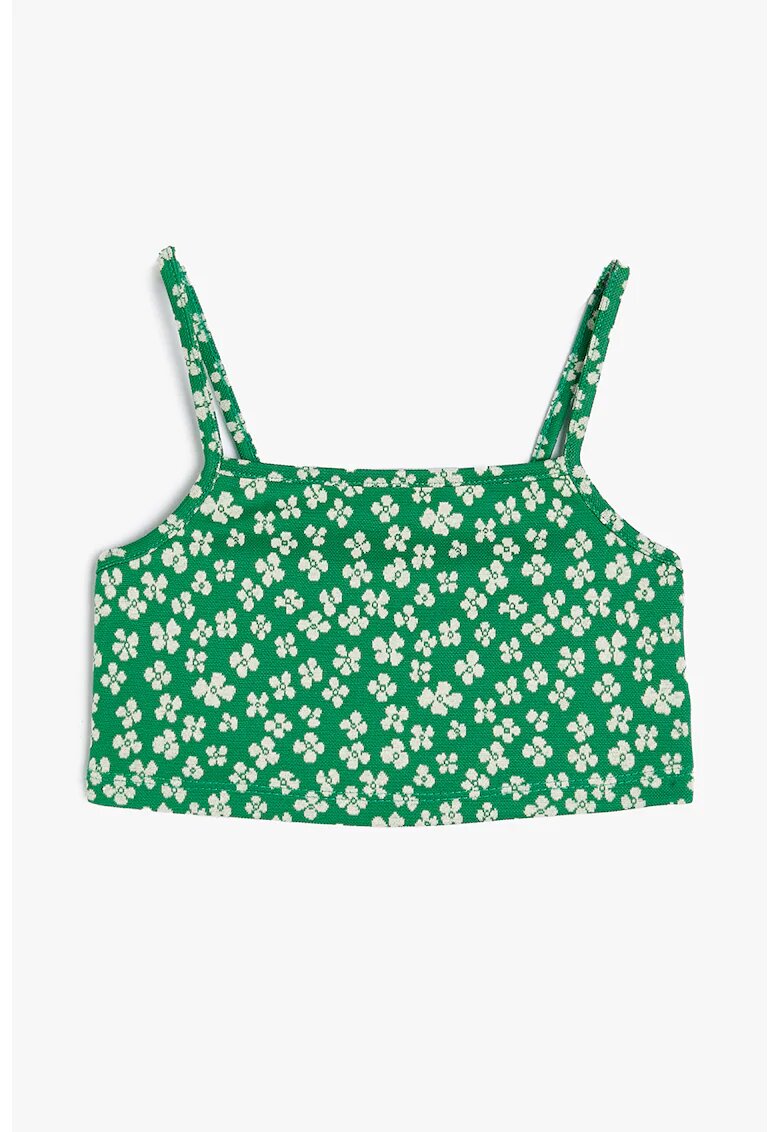 KOTON Top crop cu model floral - Verde aquamarin/Alb murdar