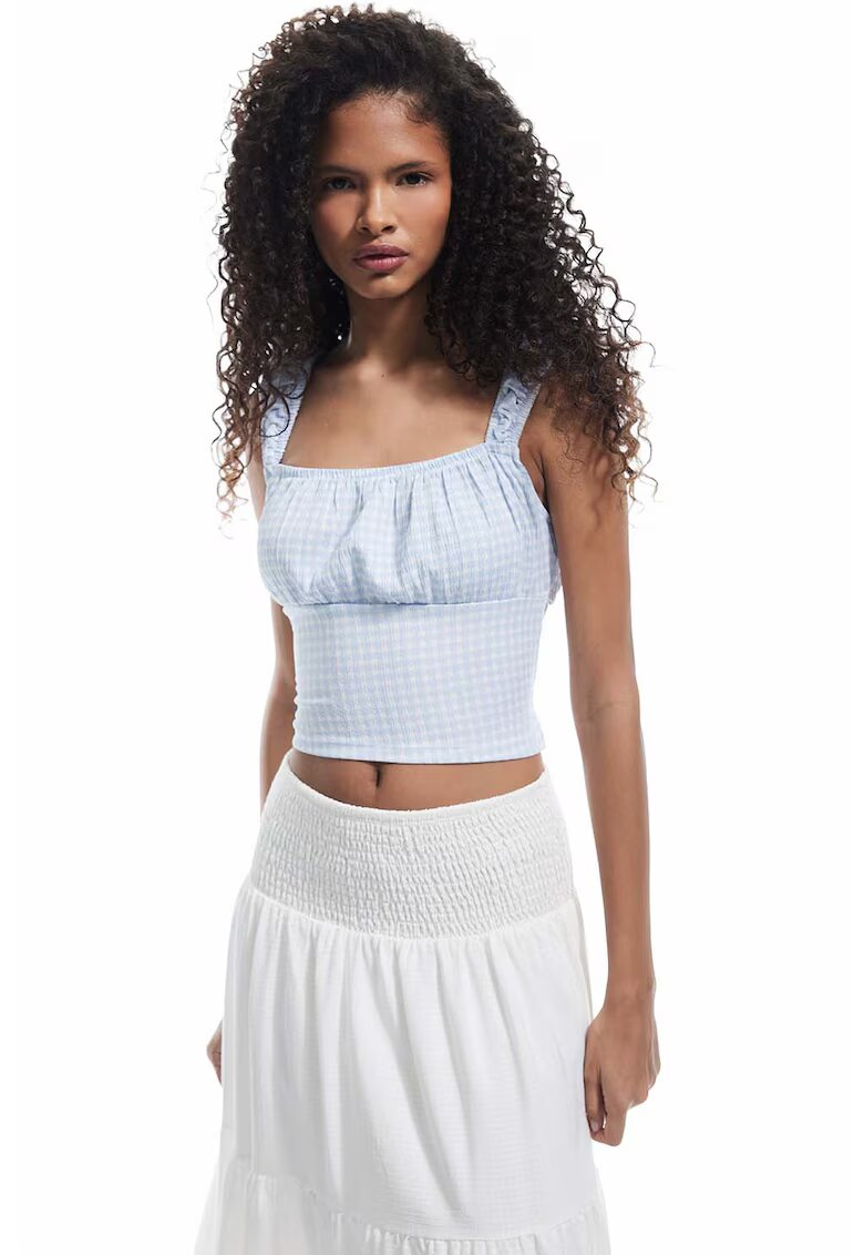 KOTON Top crop cu model in carouri - Alb/Albastru pal