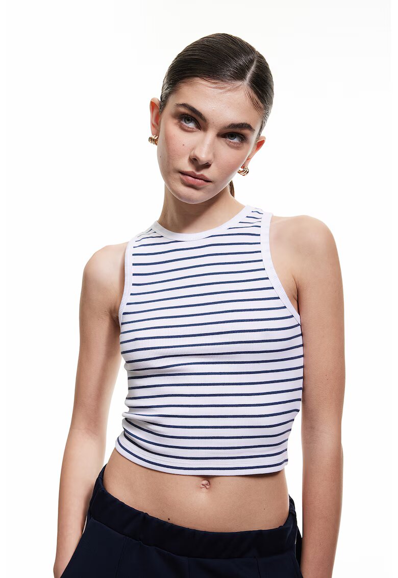 KOTON Top crop cu model in dungi - Alb/Negru