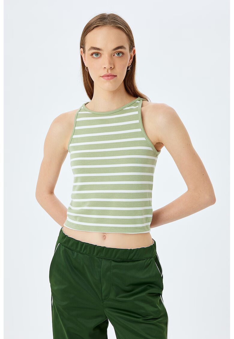 KOTON Top crop cu model in dungi - Alb/Verde