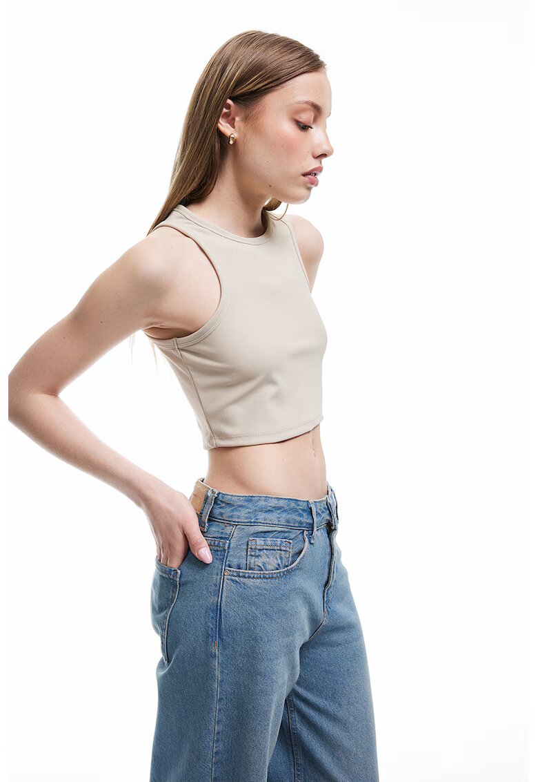 KOTON Top crop cu model uni - Bej deschis