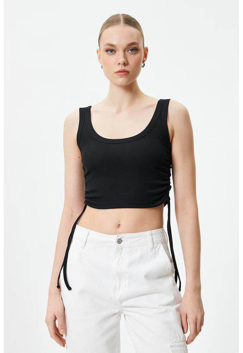 KOTON Top crop cu striatii si snururi laterale - Negru