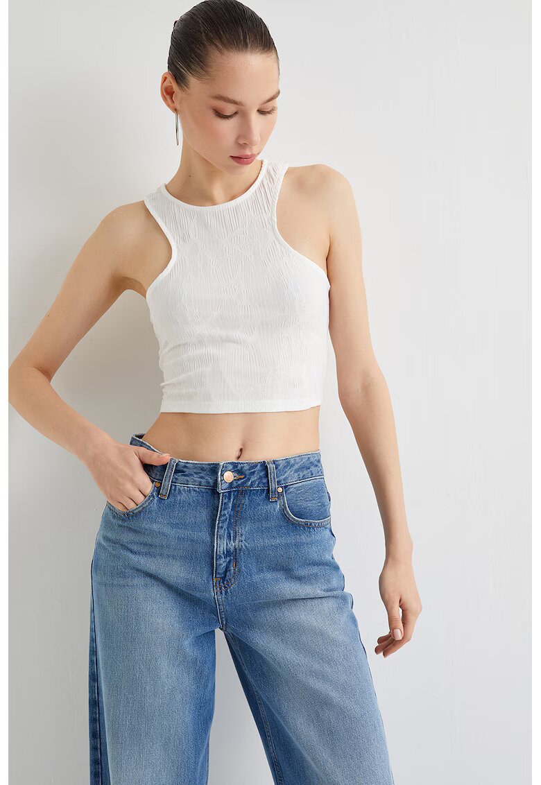 KOTON Top crop slim fit - Alb murdar