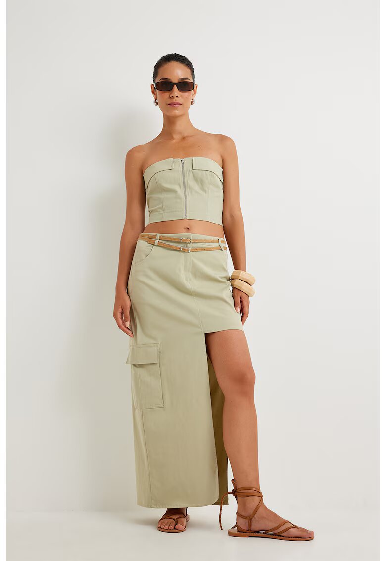 KOTON Top crop slim fit cu fermoar - Verde pal