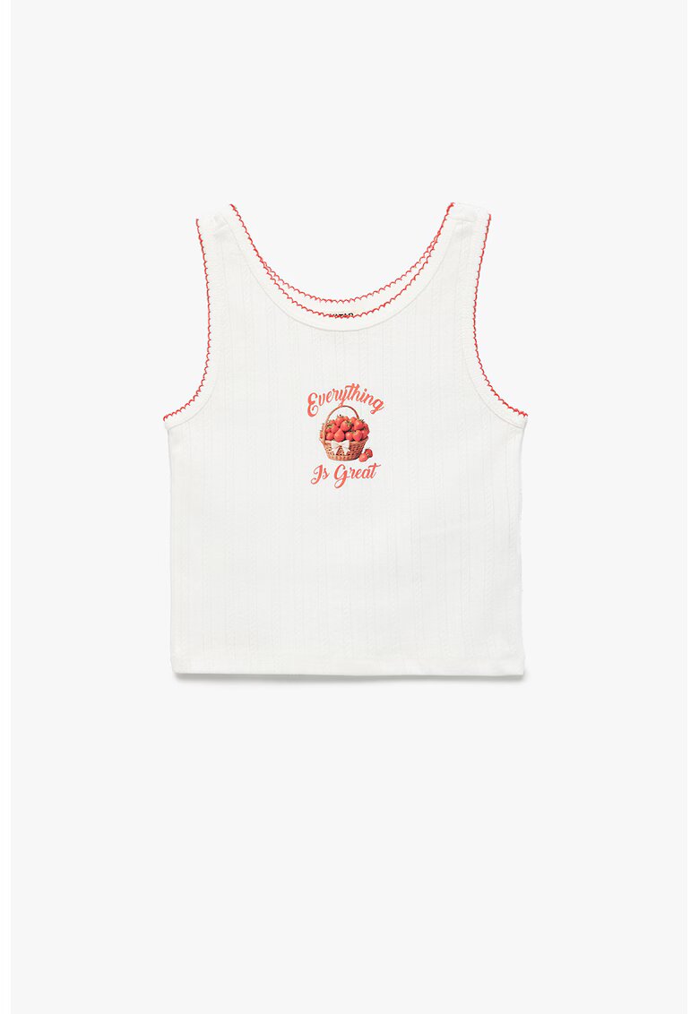 KOTON Top cu terminatie contrastanta - Coral/Alb murdar