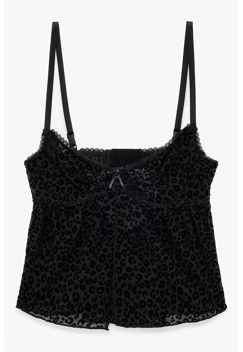 KOTON Top de pijama cu animal print si detaliu funda - Negru