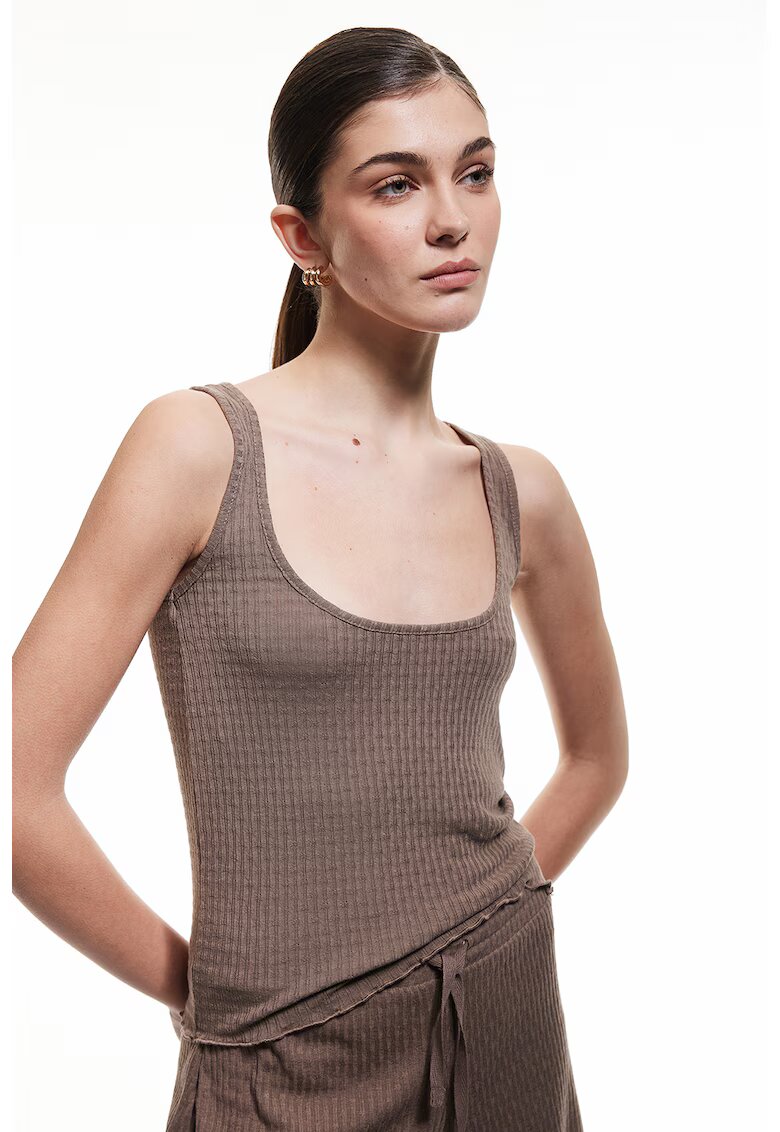 KOTON Top de pijama cu decolteu patrat si aspect texturat - Maro
