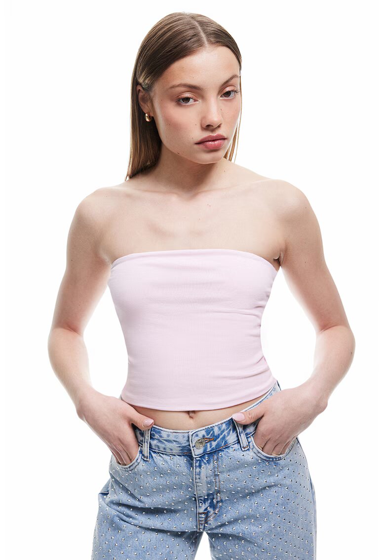 KOTON Top fara maneci cu model uni - Roz pastel