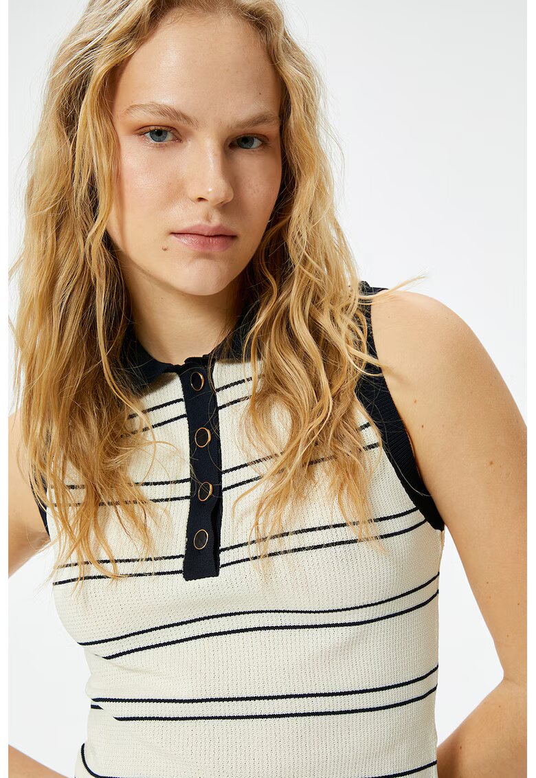 KOTON Top polo cu model in dungi - Alb/Negru