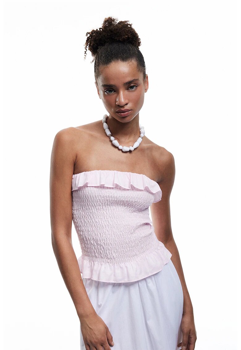 KOTON Top slim fit bandeau cu margine cu volane - Roz