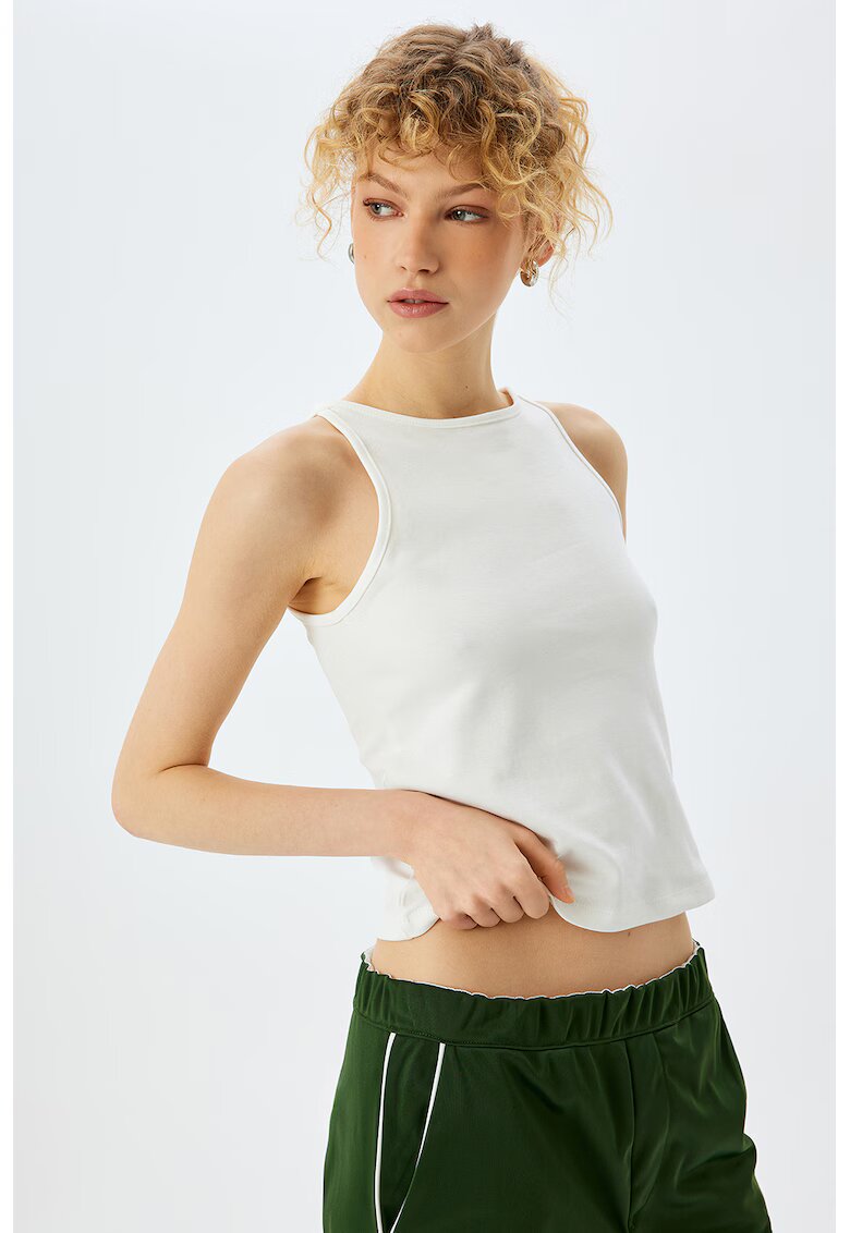 KOTON Top slim fit cu decolteu la baza gatului - Alb murdar