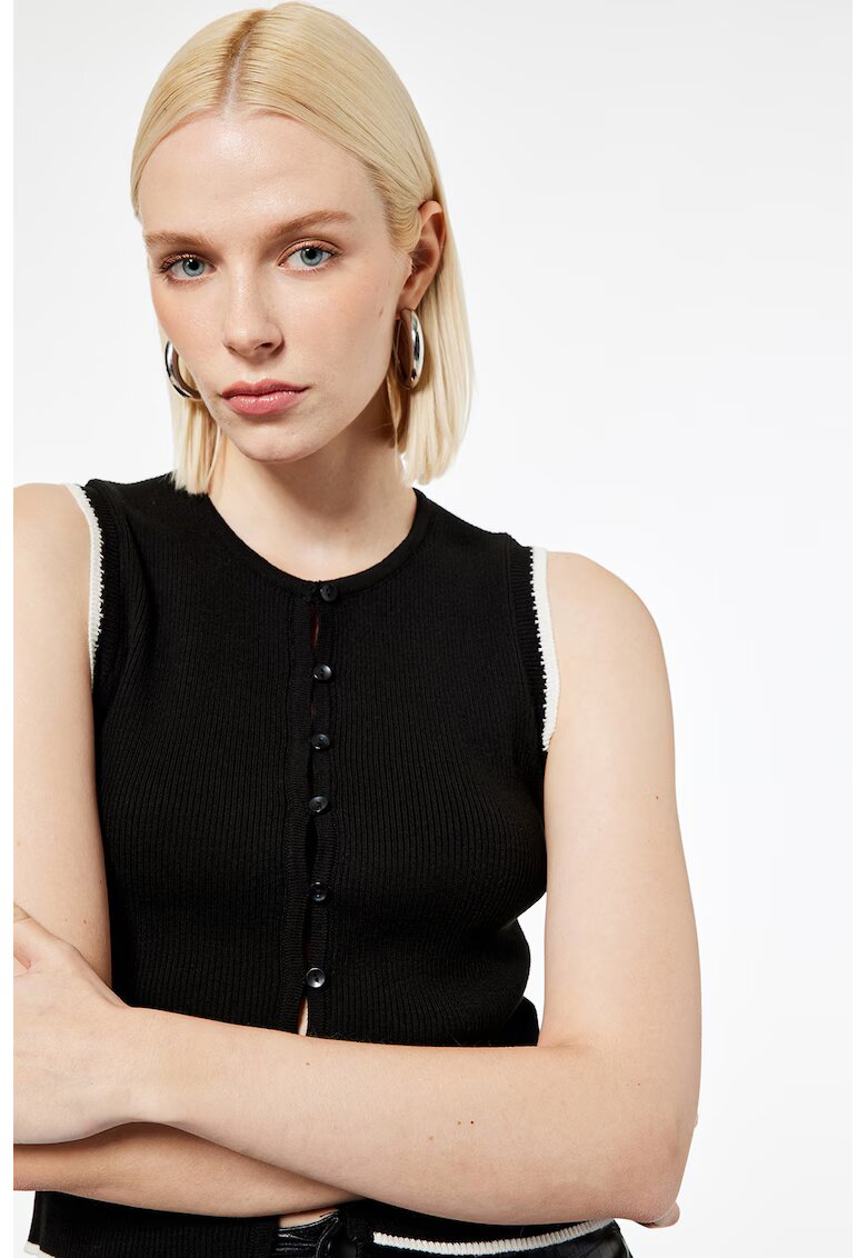 KOTON Top slim fit cu nasturi - Negru stins
