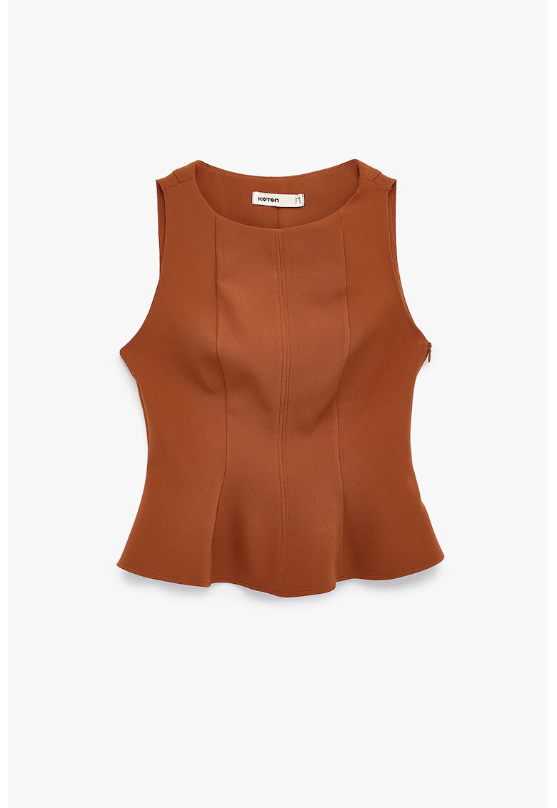 KOTON Top slim-fit cu volan peplum - Caramel