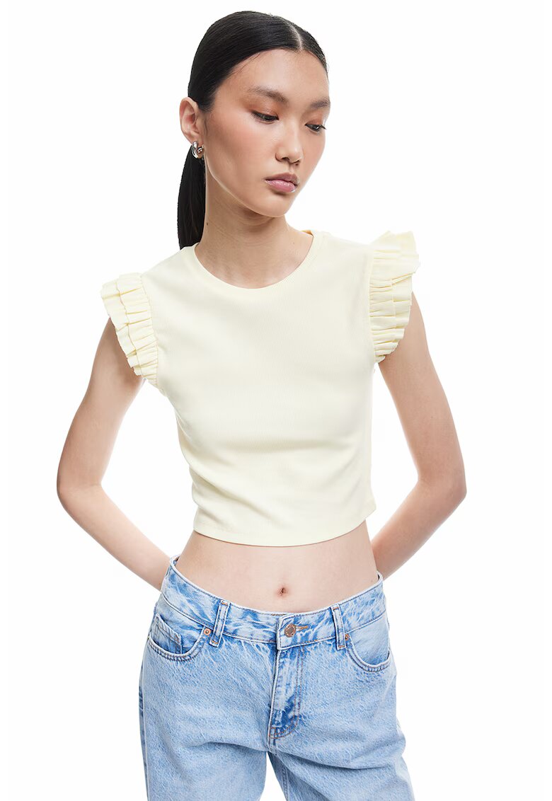 KOTON Top slim fit cu volane - Galben pal
