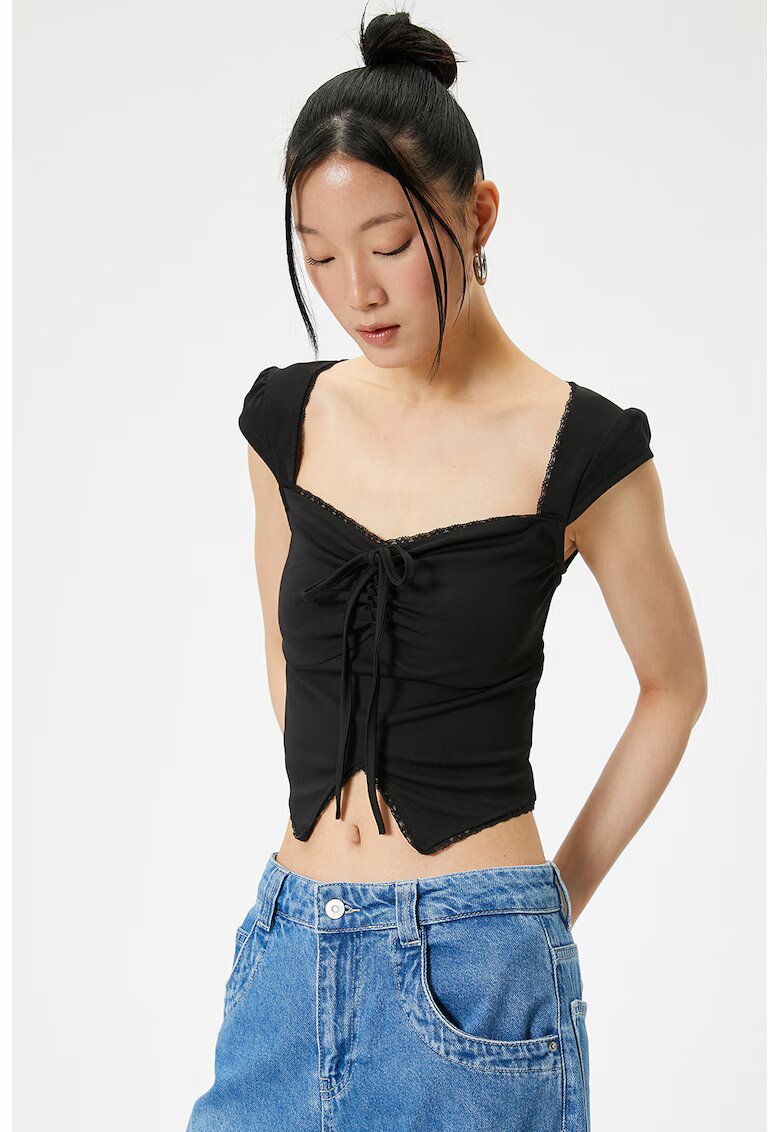 KOTON Tricou asimetric cu decolteu sweetheart - Negru