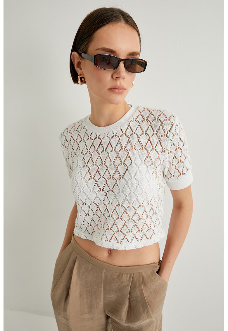 KOTON Tricou crop crosetat - Alb