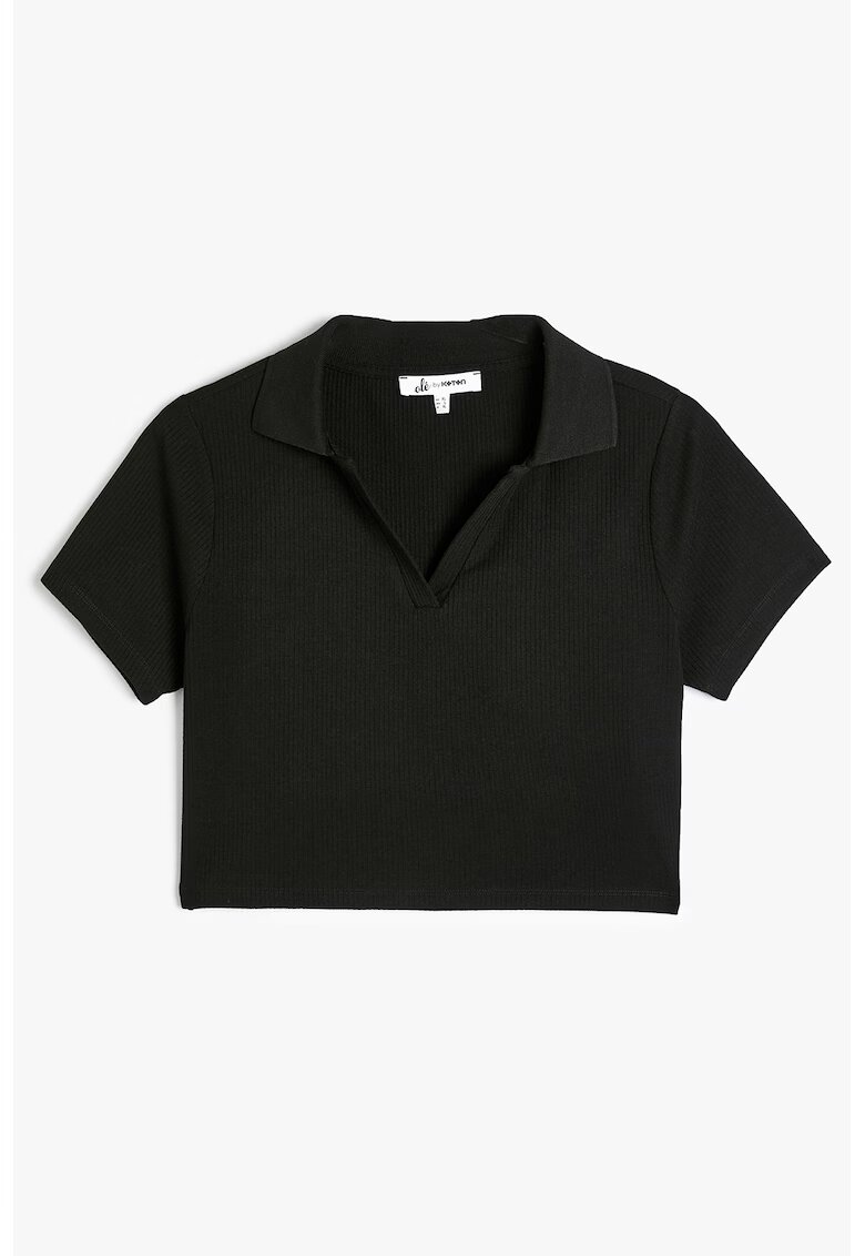 KOTON Tricou crop cu aspect striat - Negru