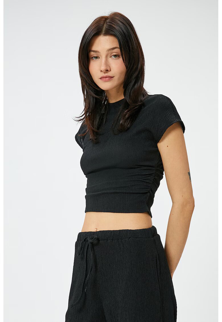 KOTON Tricou crop cu aspect texturat - Negru