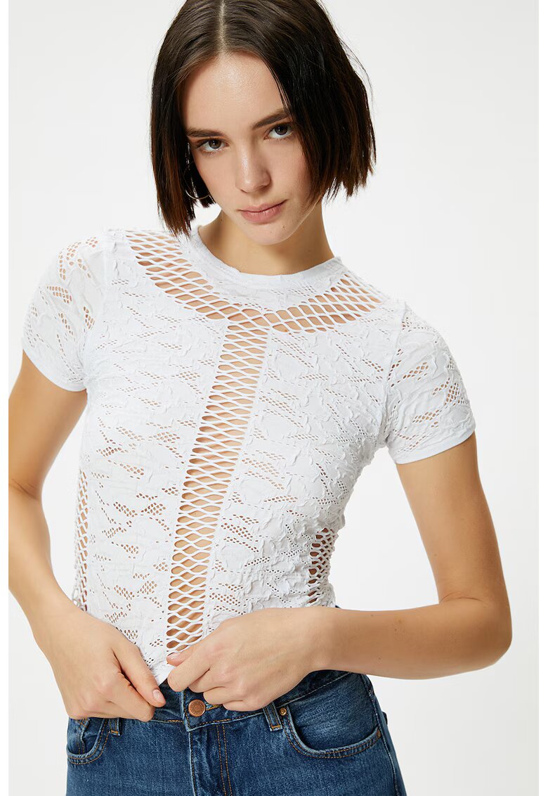 KOTON Tricou crop cu broderie - Alb