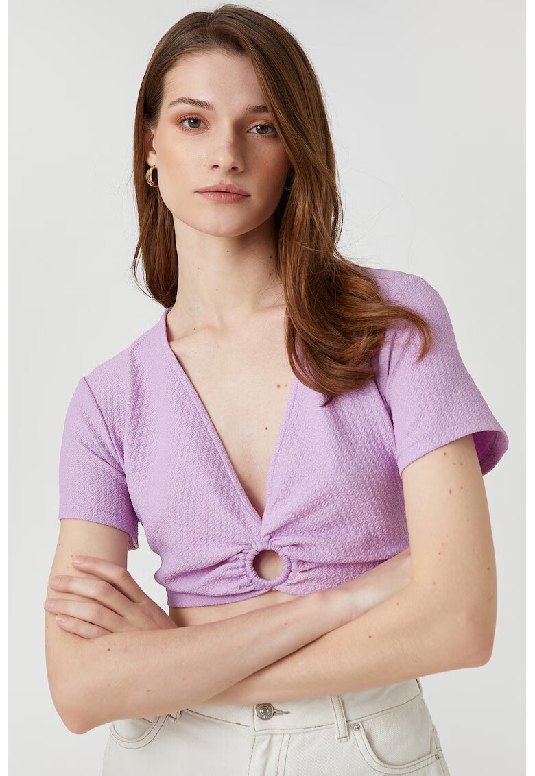 KOTON Tricou crop cu decolteu in V - Lila