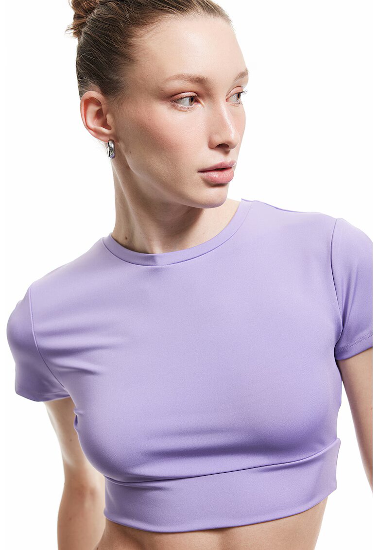KOTON Tricou crop cu decolteu la baza gatului - Lila