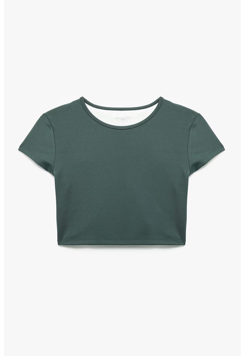 KOTON Tricou crop cu decolteu la baza gatului - Verde persan