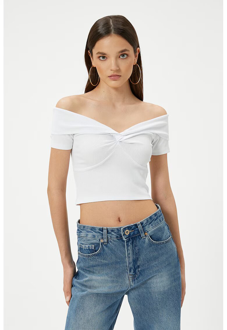 KOTON Tricou crop cu decolteu pe un umar - Alb optic