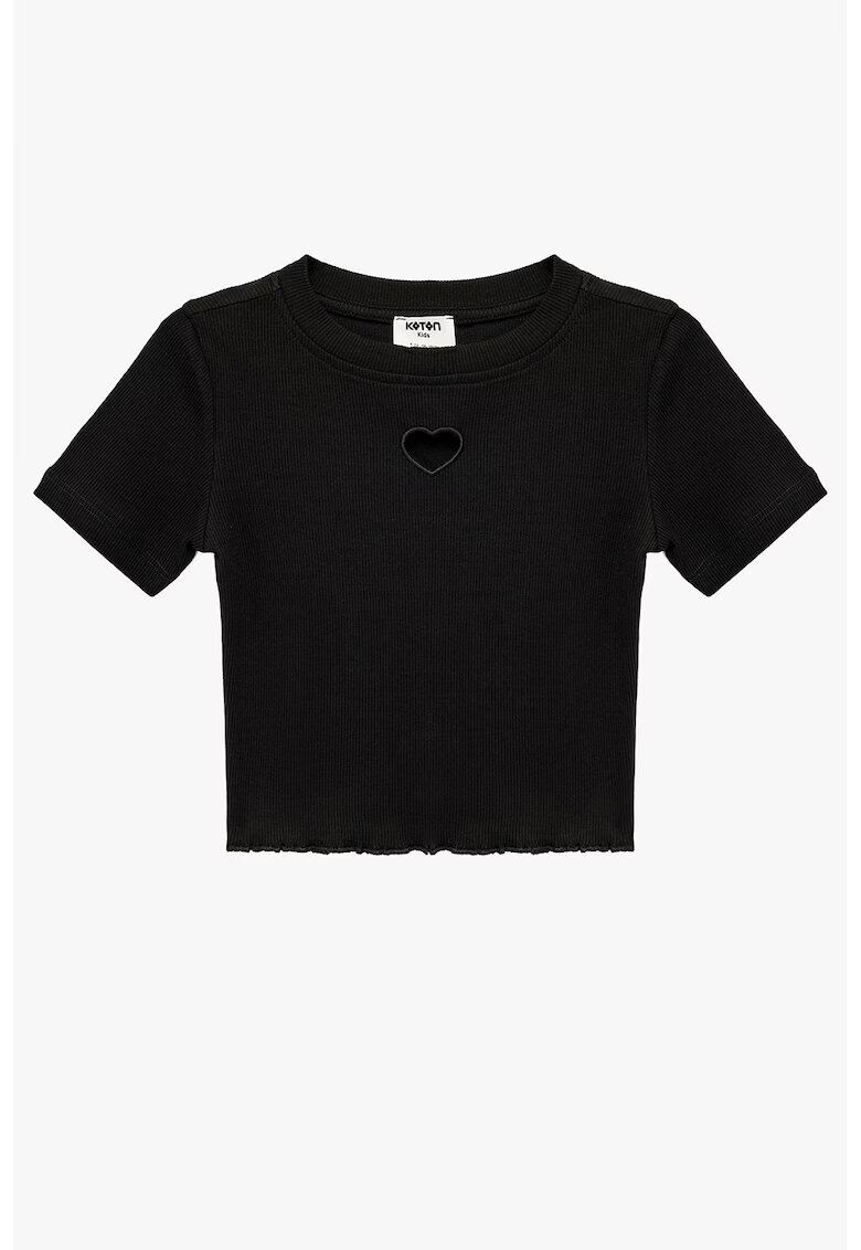 KOTON Tricou crop cu decupaj in forma de inima - Negru