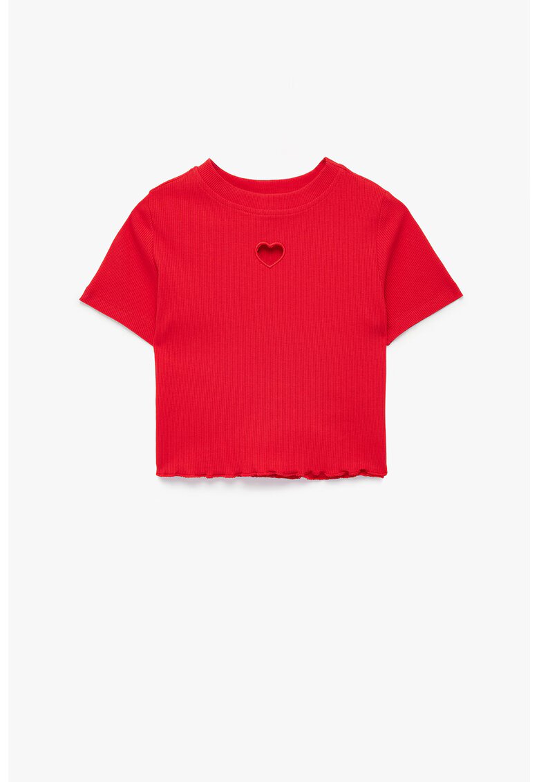 KOTON Tricou crop cu decupaj in forma de inima - Rosu vermillion