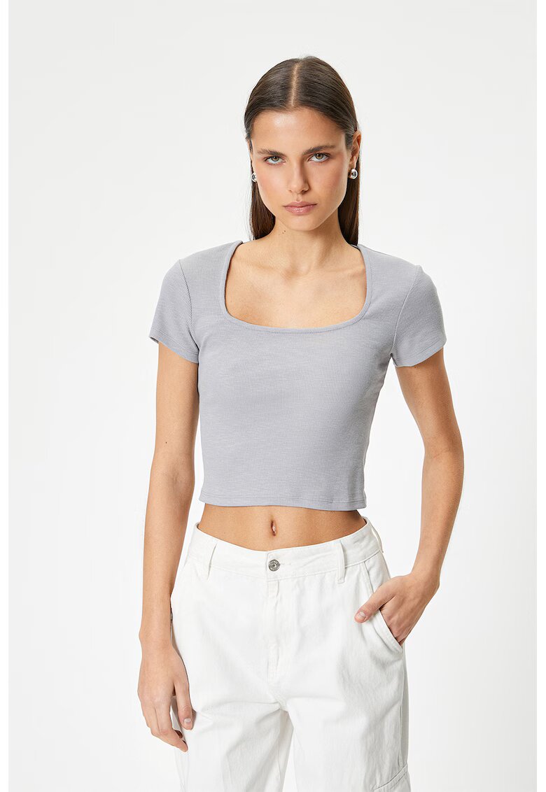 KOTON Tricou crop cu decupaj pe partea din spate - Gri deschis