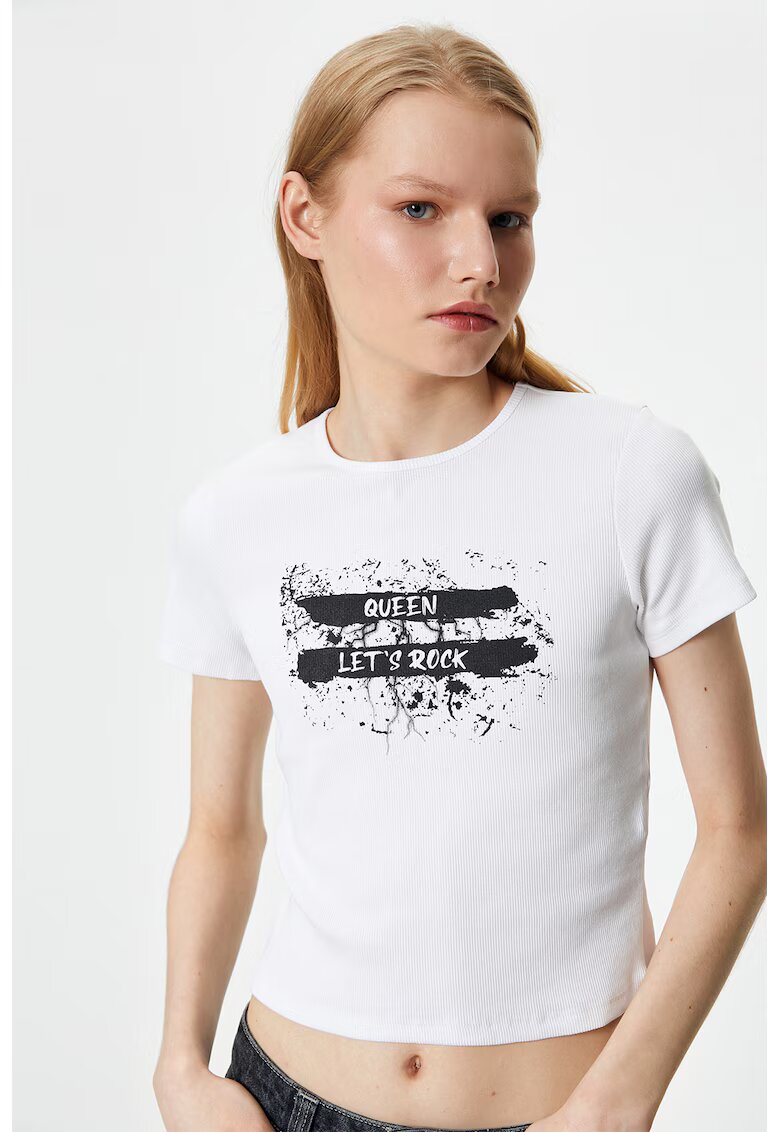 KOTON Tricou crop cu imprimeu - Alb