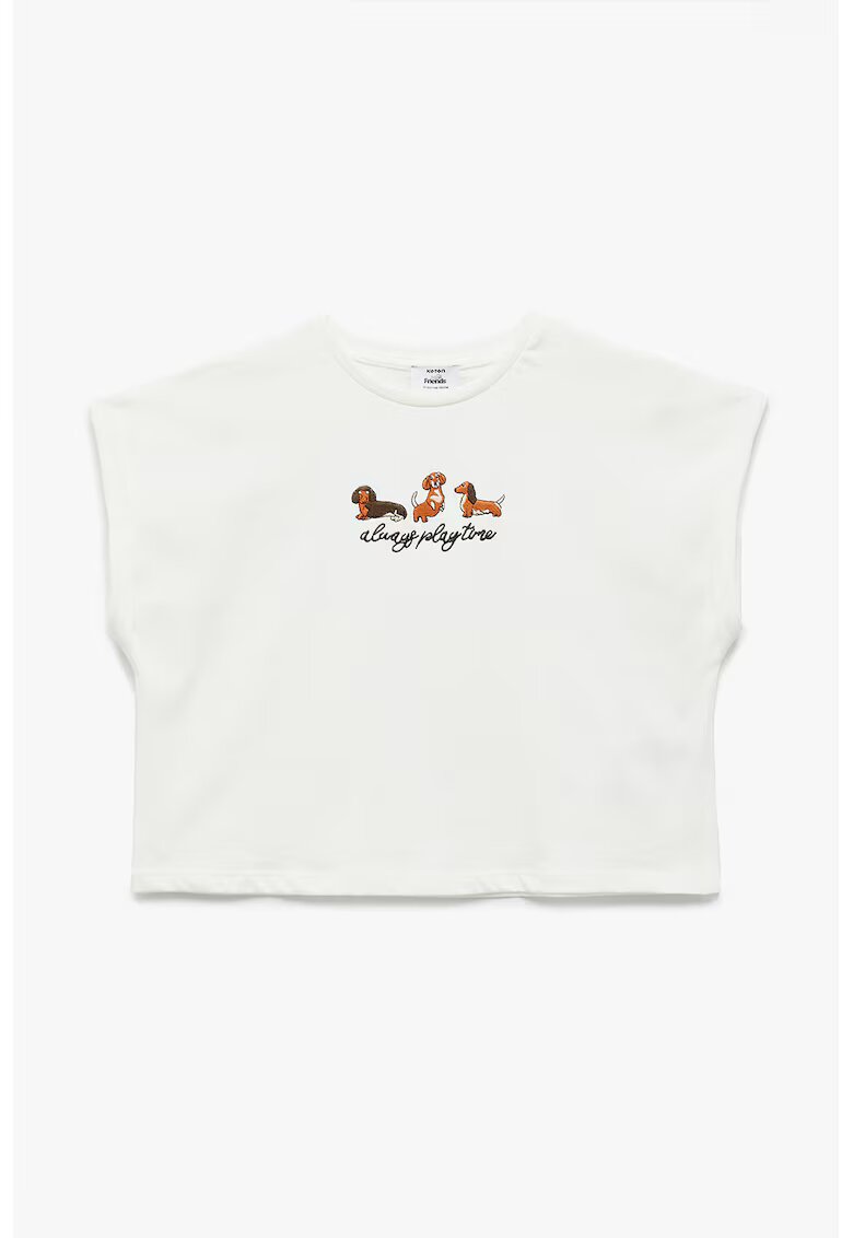 KOTON Tricou crop cu imprimeu - Alb/Maro