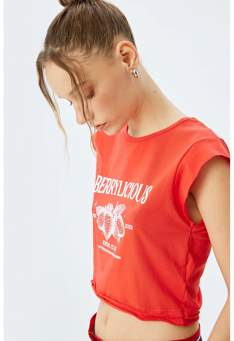 KOTON Tricou crop cu imprimeu - Rosu