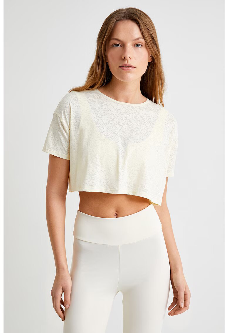 KOTON Tricou crop cu maneci cazute - Bej deschis
