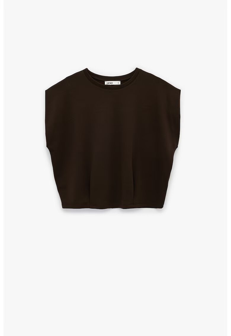 KOTON Tricou crop cu maneci cazute - Maro inchis