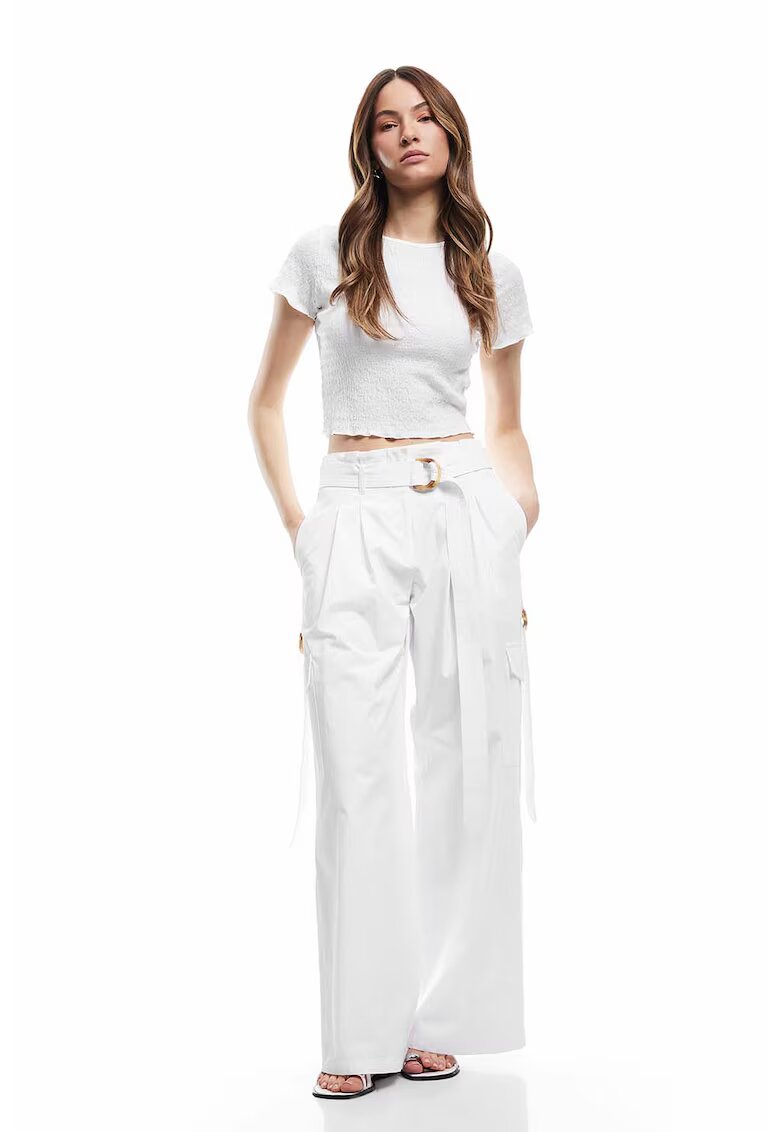 KOTON Tricou crop cu model uni - Alb