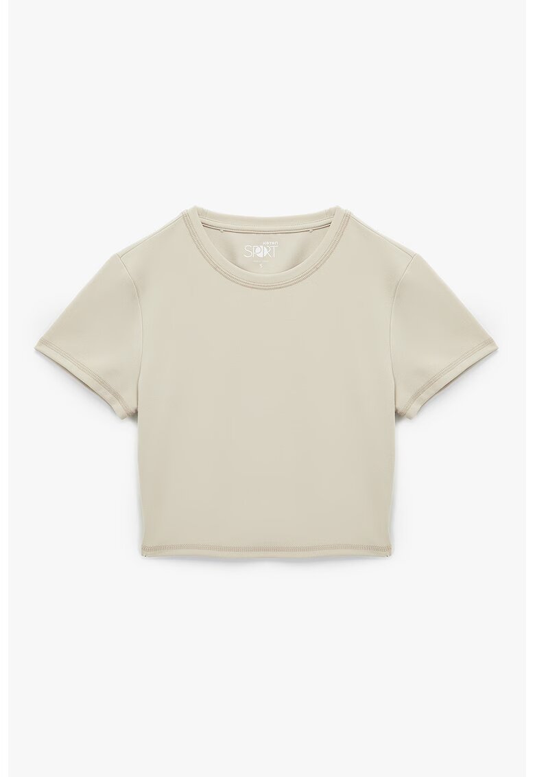 KOTON Tricou crop cu model uni - Maro nisip