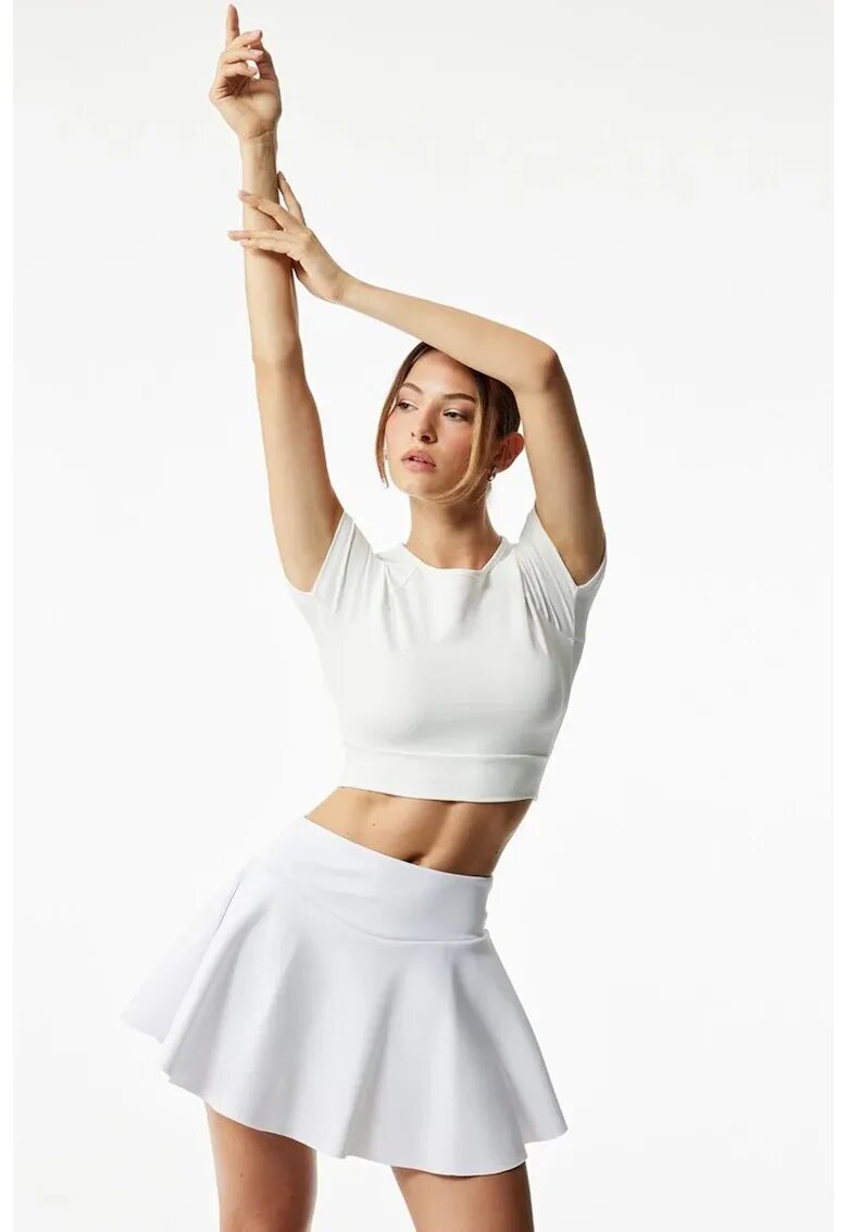 KOTON Tricou crop cu prindere la terminatie - Alb murdar