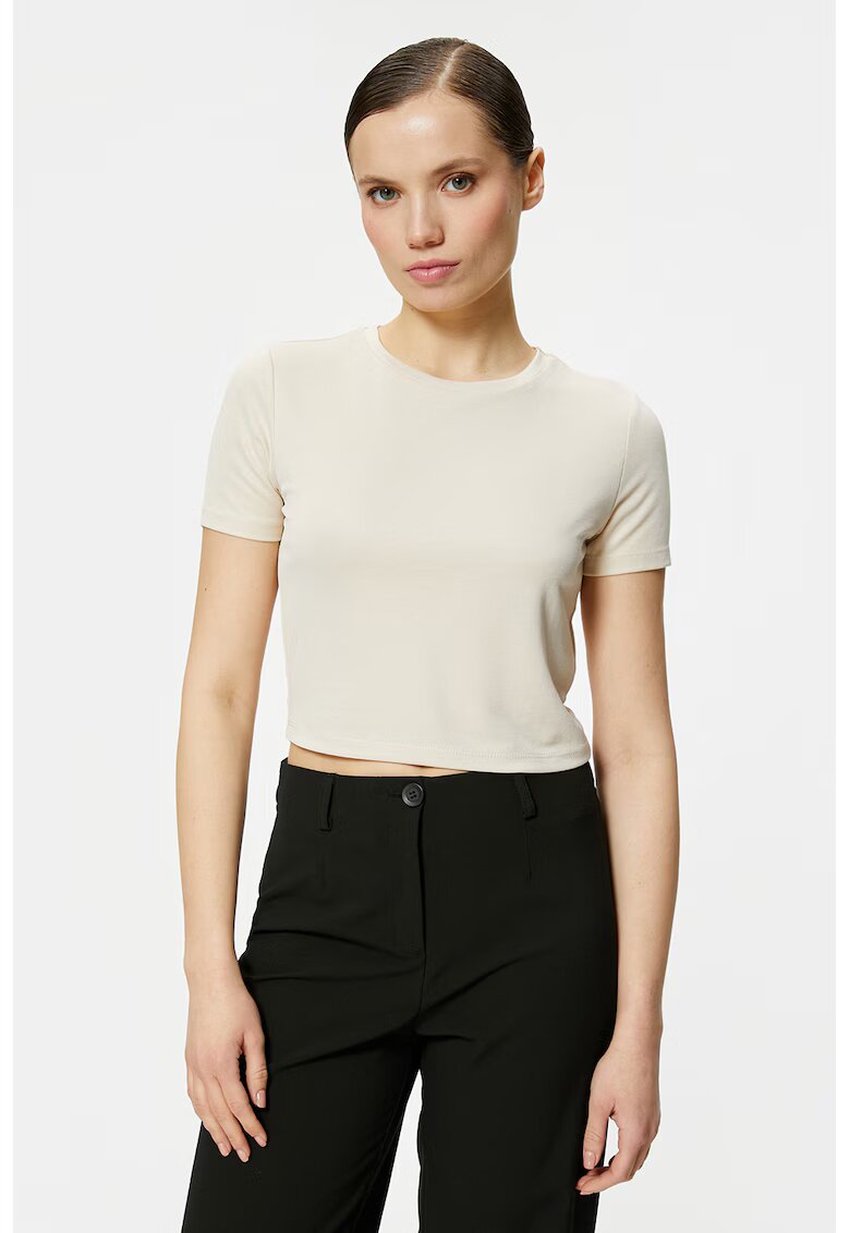 KOTON Tricou crop din amestec de modal - Alb murdar