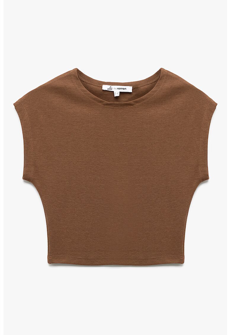 KOTON Tricou crop din amestec de modal - Maro scortisoara
