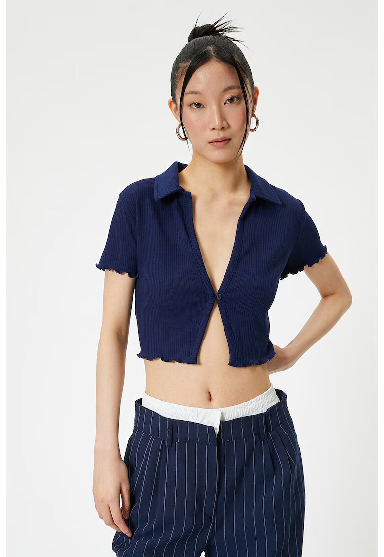 KOTON Tricou crop slim fit cu aspect striat - Bleumarin